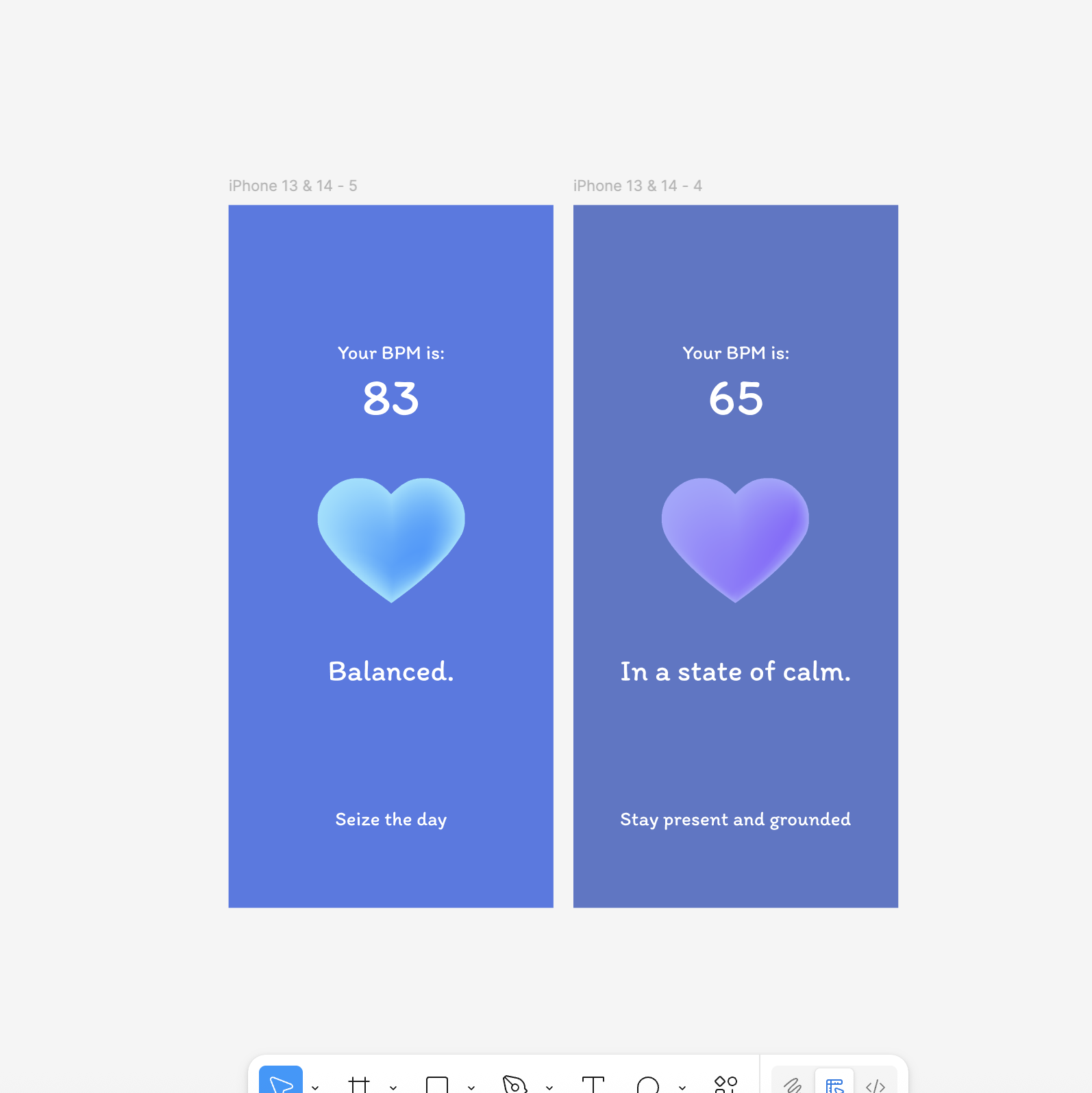 The other two screens occur when the user has a neutral heart rate, and when they have a low heart rate.